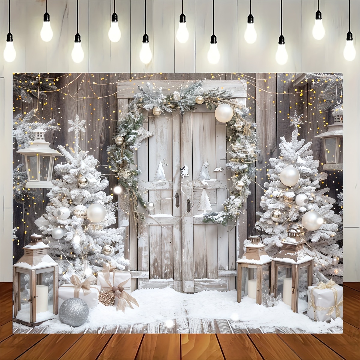 

Christmas Cheer Photography Backdrop - Xmas Tree & Snowy Gifts Design, Polyester Banner For Family Parties, Photo Studio Props, And Home Decor - Available In 70.8x90.5" Or 39.5x59