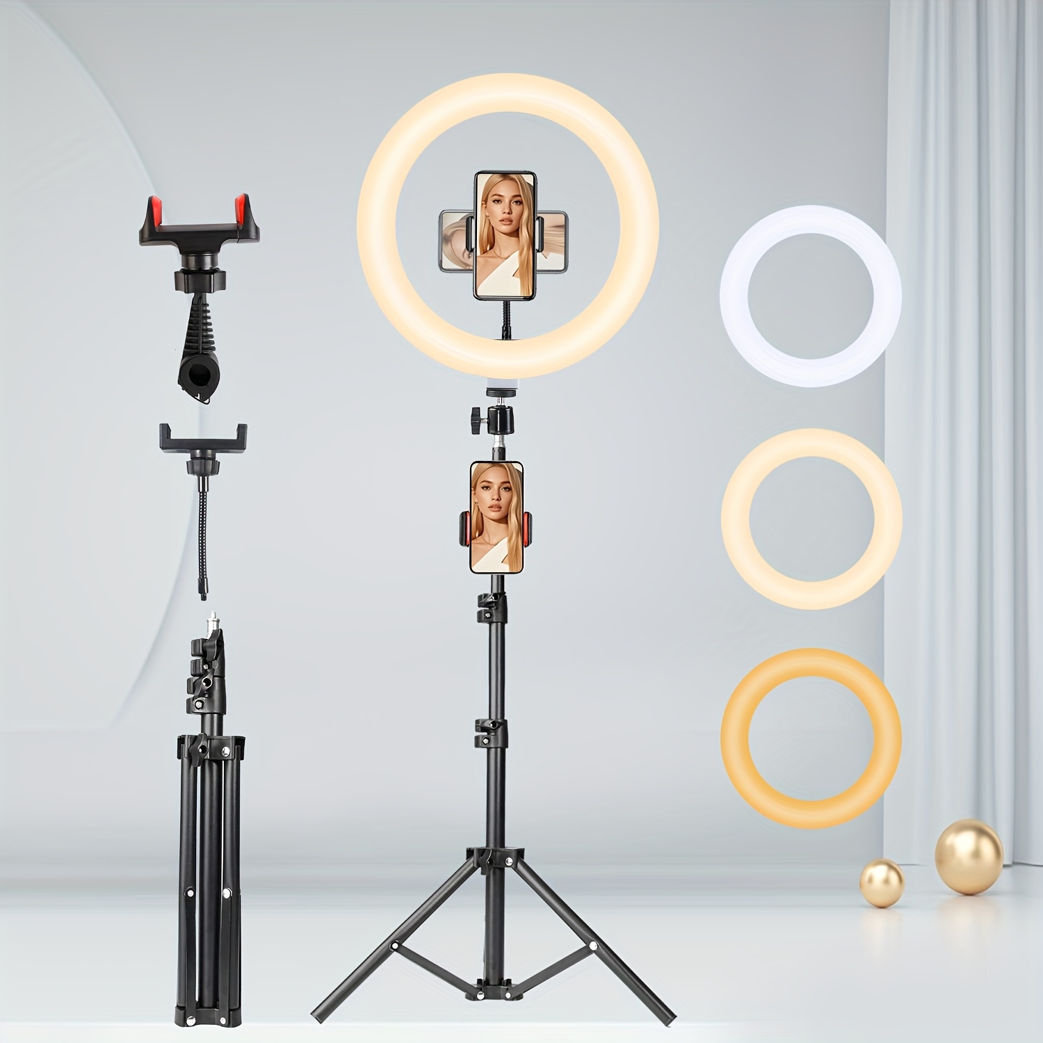 E-shop 12 Zoll LED Fülllicht tragbares Fotografie-Ringlicht, 110 cm Stativ mit Handyhalterung Stativklammer, geeignet für Fotografie, Videoaufnahmen