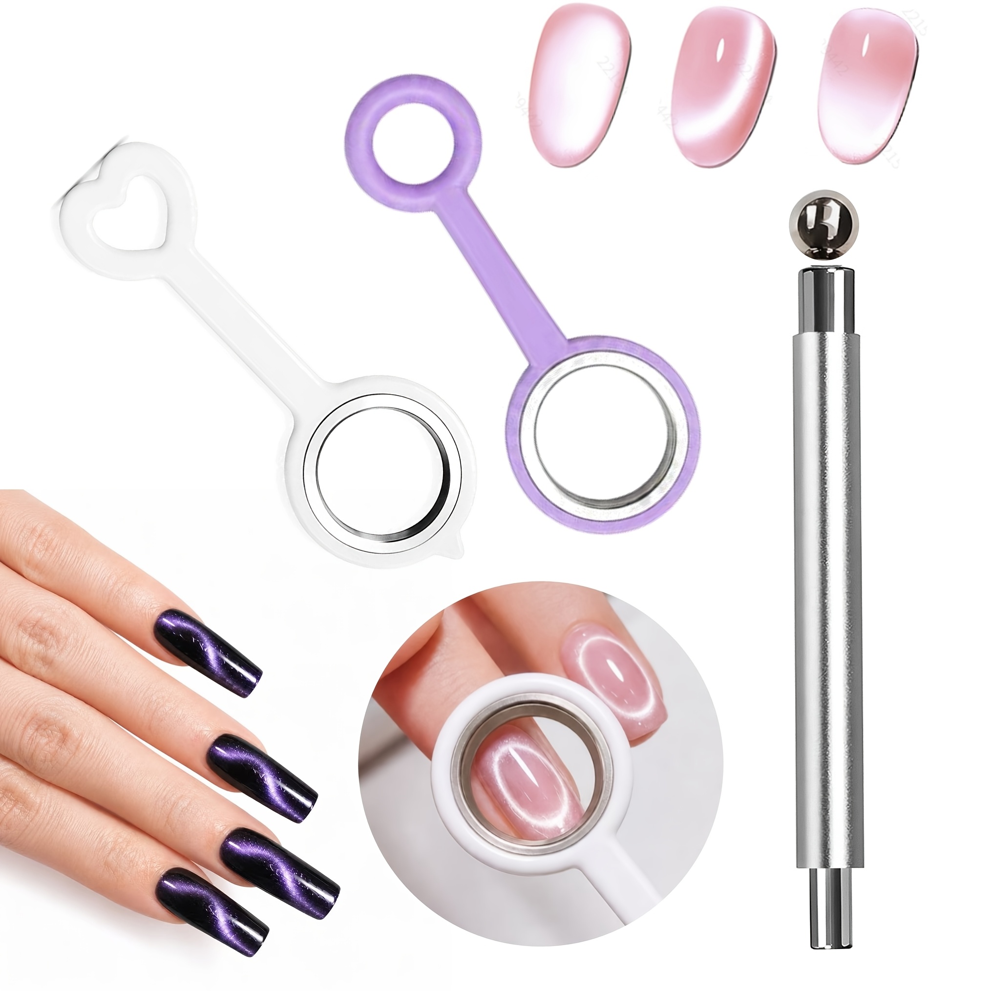TEMU Cat Eye Nail Art Rings Tool Set, 2 Effect Rings For , Nail Tech Must Haves, Nails Supplies, Professional Nail Art Tools For Salon And Beginner