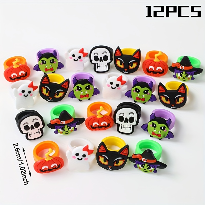 TEMU Gift For Her/him 12pcs 12pcs Non-toxic Halloween Rings Suitable For, Pumpkin, & Cat Costume Accessories - Durable Party Favors, Candy Bag