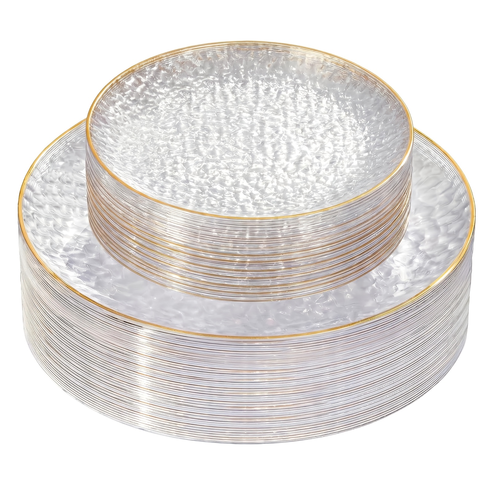 TEMU 40pcs Set Of Transparent Corrugated Round Dinner Plates With Simple Golden Rims, Heavy-duty And Washable Party Table Decor Plates. The Banquet