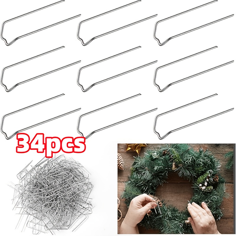 TEMU 34 Pack Floral U Shaped Pins Heavy Duty Metal Floral Pins For Foam, Climbing Plants, Straw Wreaths And Craft Projects. Ideal For Wreaths,