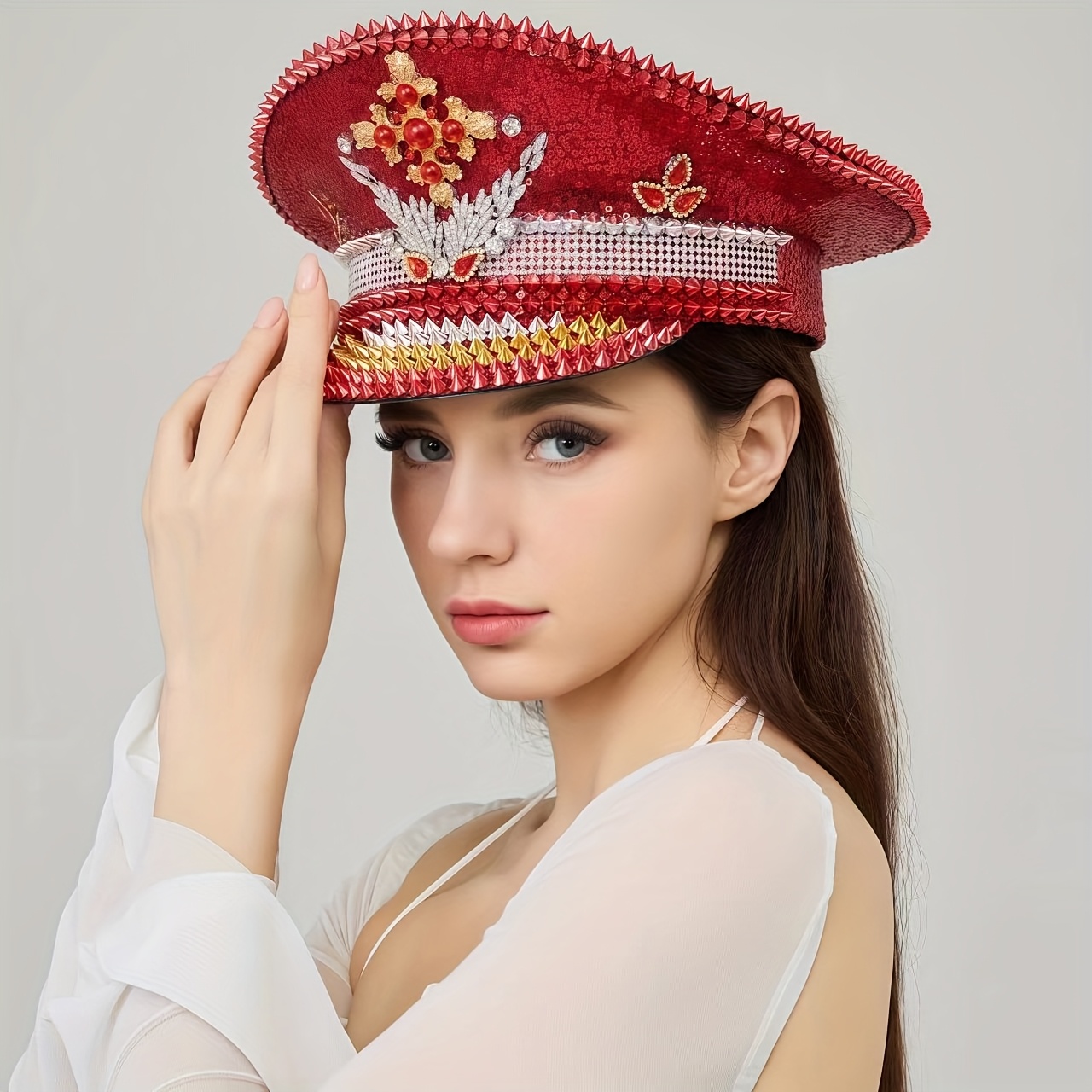 steampunk bling captain hat women men adjustable - Temu display picture 3