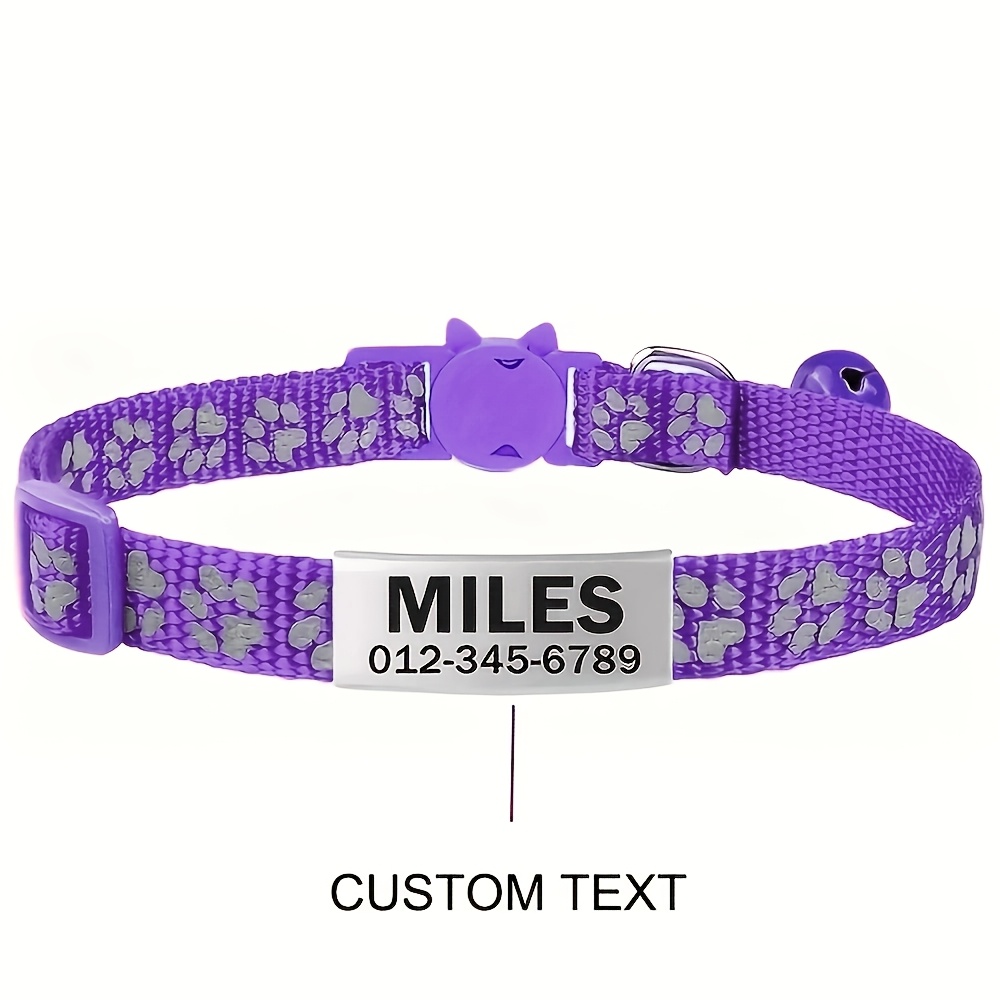 Custom Laser Engraved Pet Name Collar with Reflective Paw Print