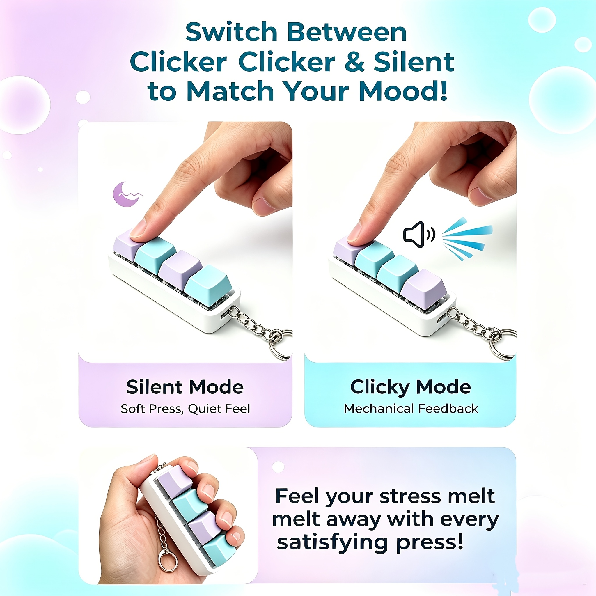 TEMU Porte-clés clavier Fidget Clicker 4 touches Pastel Outil de pression des doigts Parfait pour cadeau d'invités et cadeau de Noël