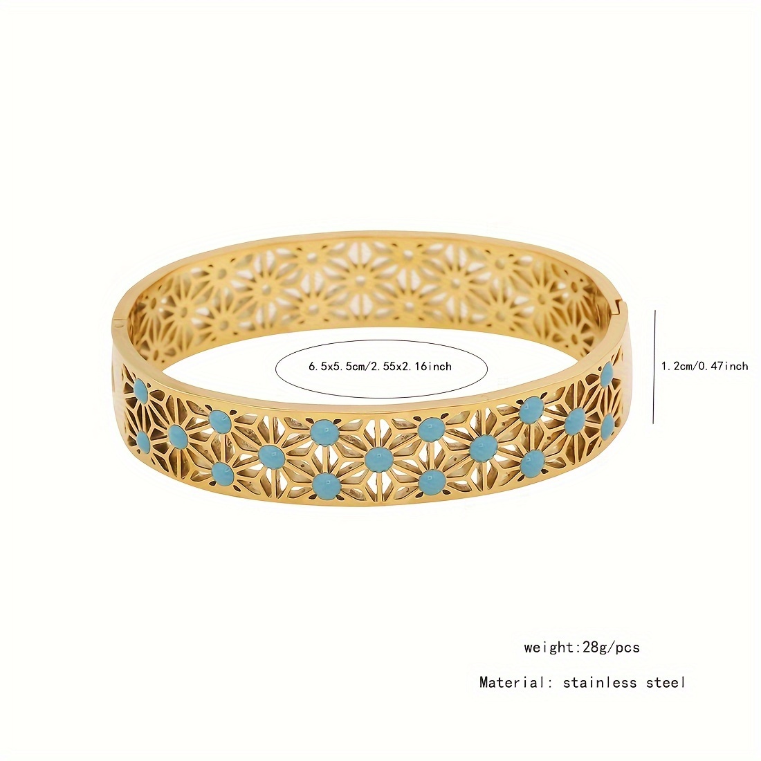 vintage style 18k golden plated stainless steel bracelet with turquoise inlay hollow   for women   jewelry   valentines day gift 1pc details 3