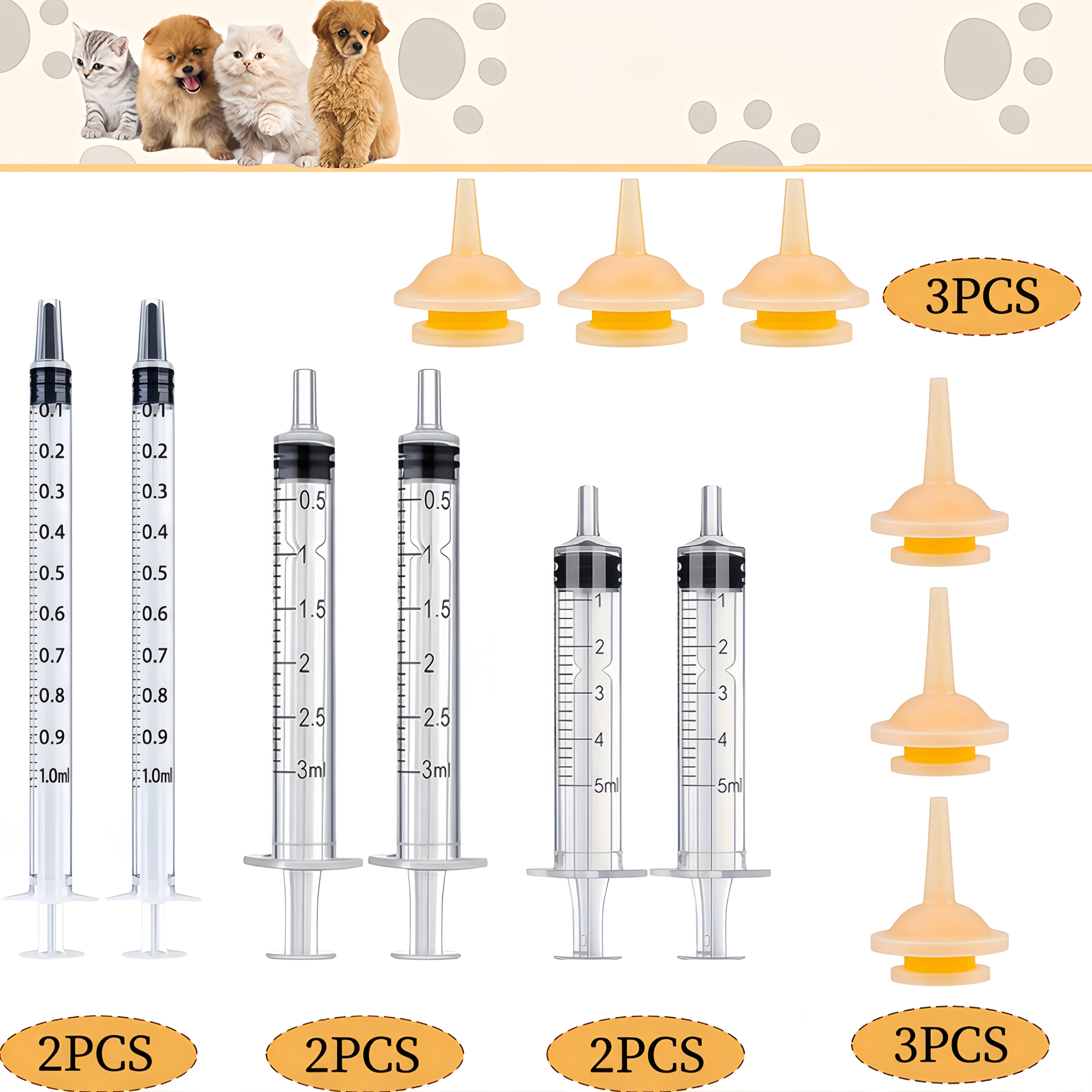 1 Set Reusable Pet Feeding Kit with Feeding Tube & Syringe - Adjustable Measurement Markings (mL/cm) Kittens, Puppies, Rabbits, Squirrels - Dose Indicator System for Small Animals & Wild Care