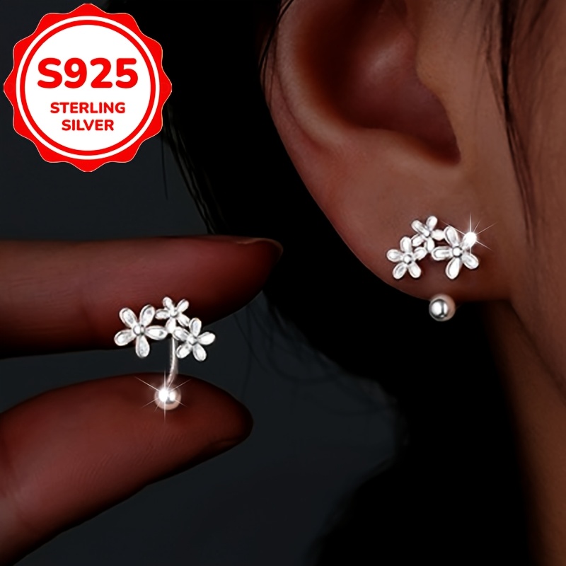 2pcs Women's S925 Silver Flower Earrings, Niche Design Gift
