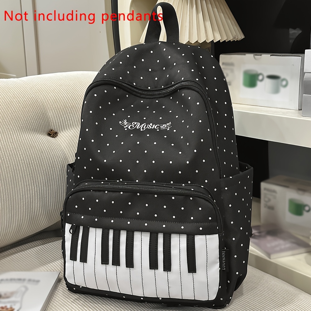 TEMU Casual Backpack Ins Casual Polka Dot Backpack For Women Piano Versatile Backpack College Style Trendy Backpack Travel Backpack