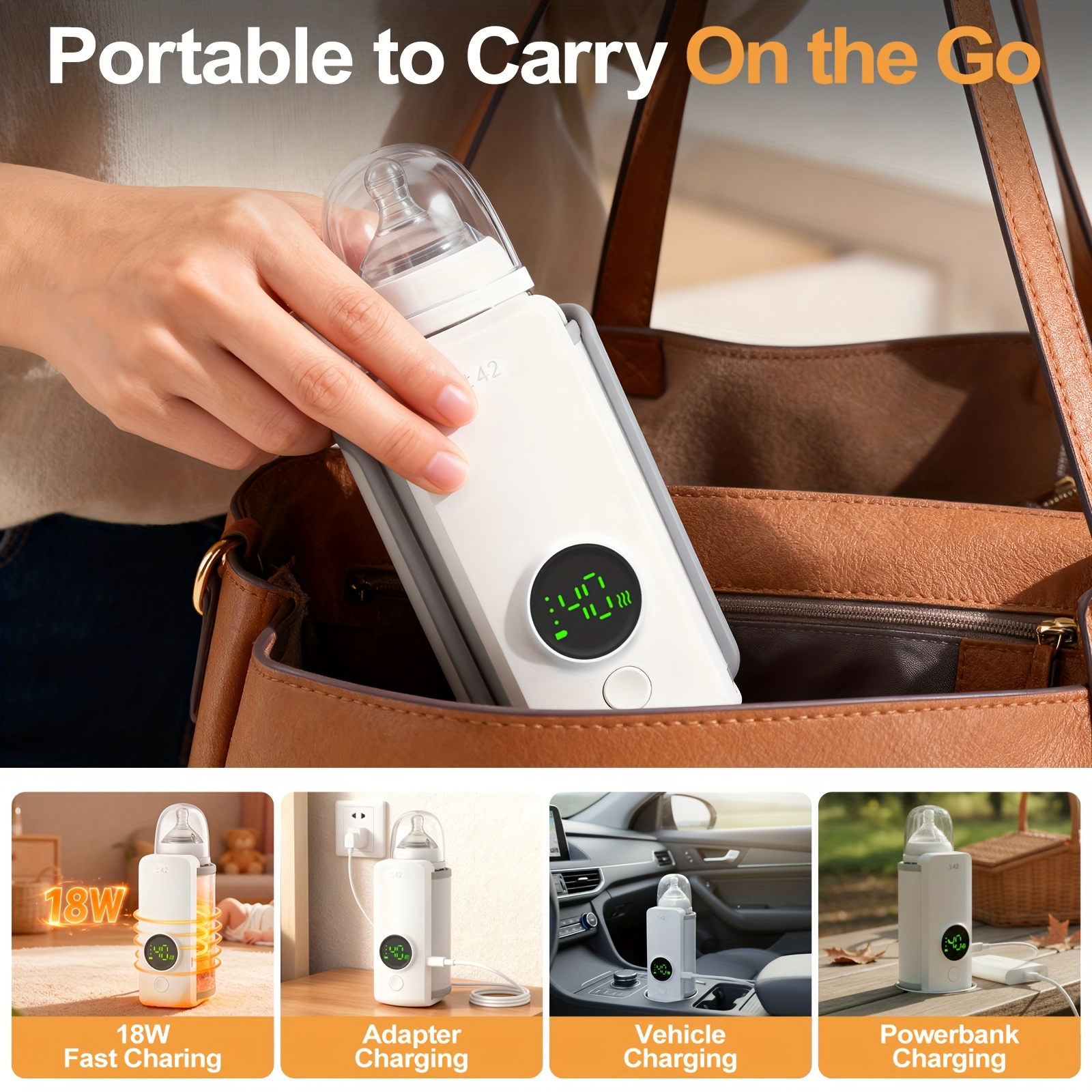 portable bottle warmer suitable for travel quick heating precise temperature control rechargeable 6000mah milk warming heater with led display can heat breast milk when out without water Product details 2