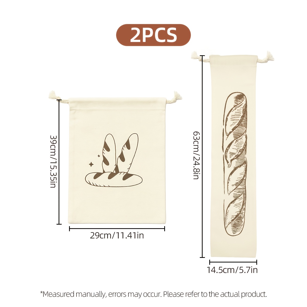 TEMU 2 Reusable Linen Bread Bags With Drawstring Closures, Suitable For Food Storage, Durable, Washable, And Ideal For Large Natural Storage, Perfect