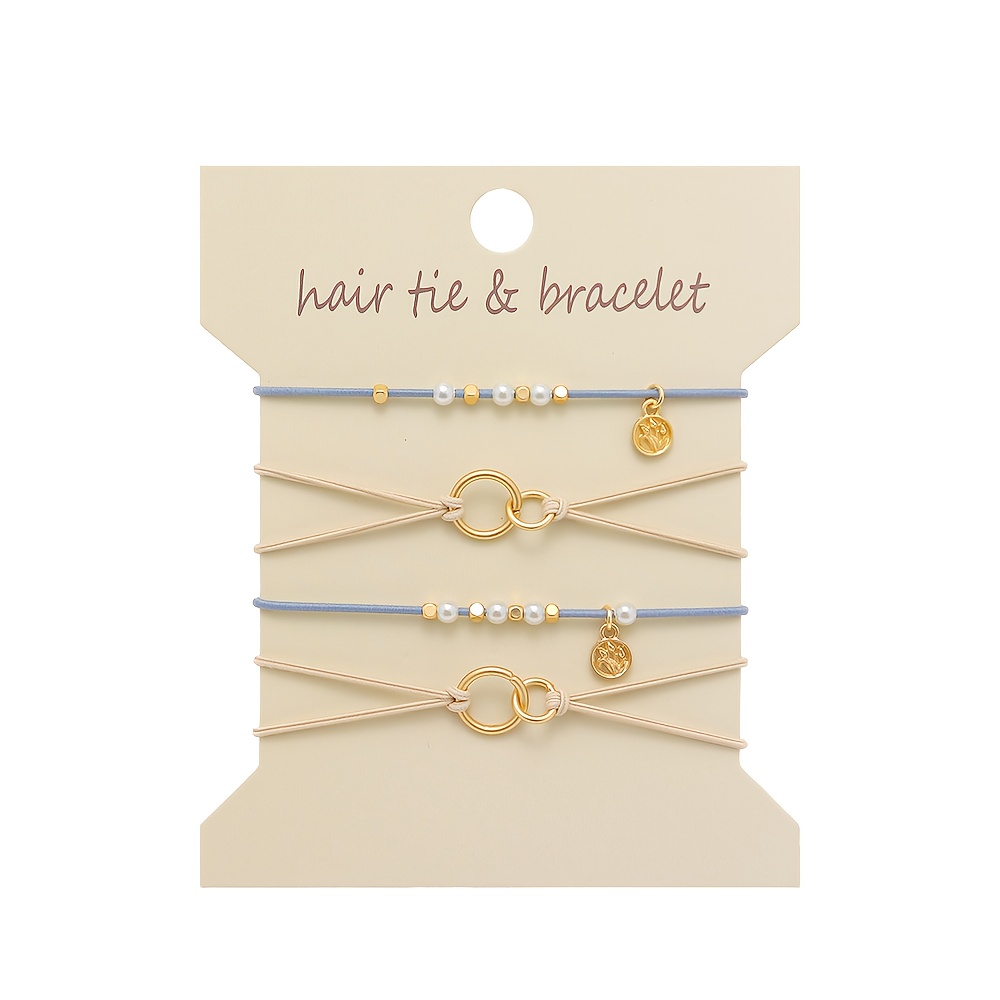 TEMU Ensemble de 4 pièces : Bandeau et bracelets tendance BOHO pour femme, doux, confortables et élastiques, élastiques à cheveux non agressifs,