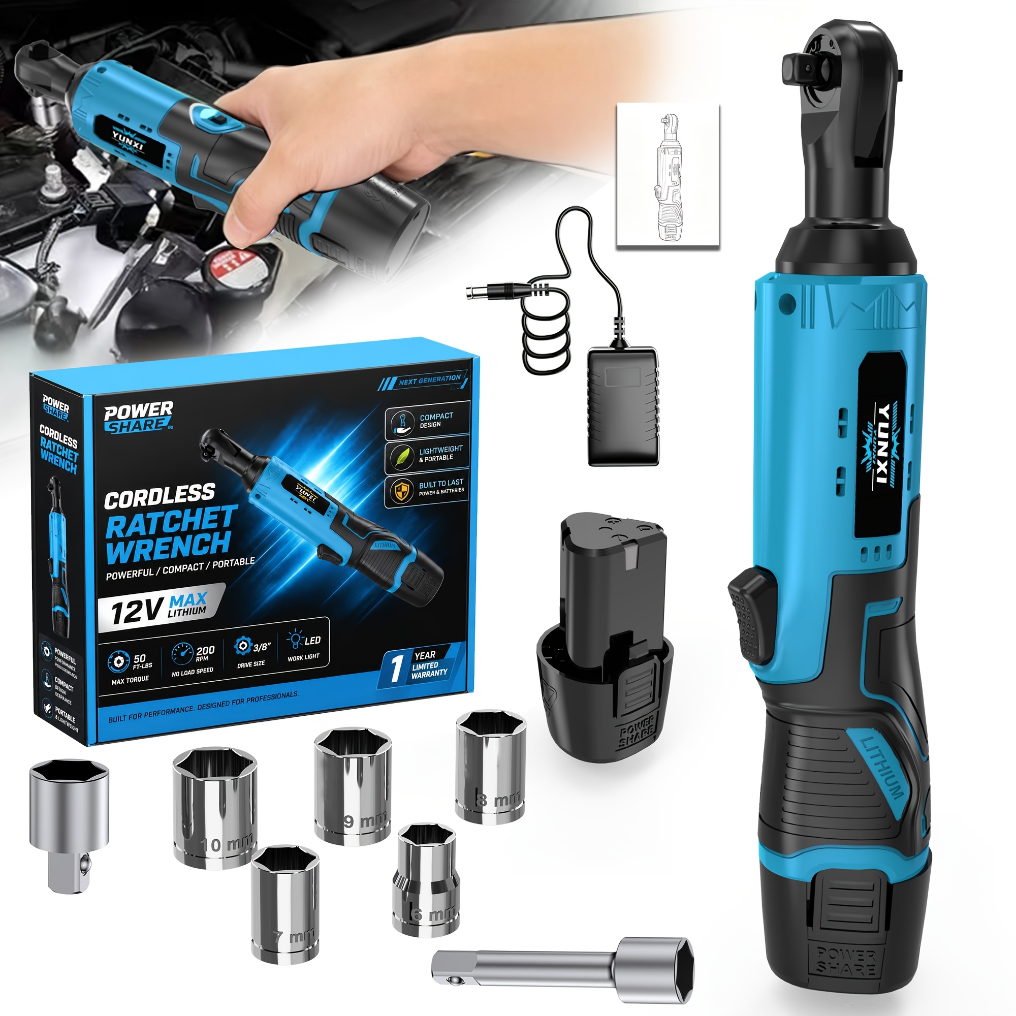 Wireless Lithium Battery Ratchet Wrench Set With Optional Additions, Suitable For Home Repairs, Car Maintenance, Mechanical Repairs, Bicycles, And Household Tool Installation, Work