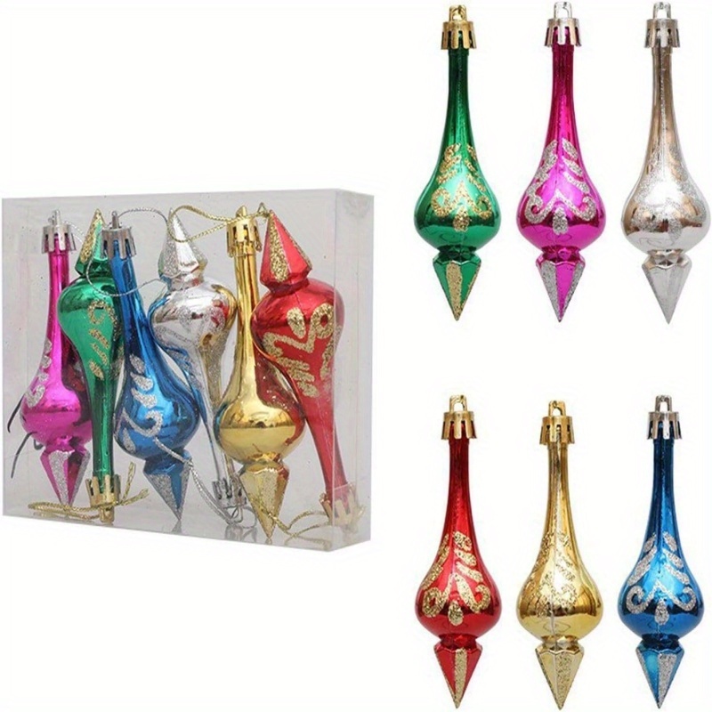 TEMU 6pcs Christmas Tree Hanging Ornaments, Christmas Gourd Shaped Crafts Christmas Tree Decorations, Christmas Party Cone Hanging Christmas Tree