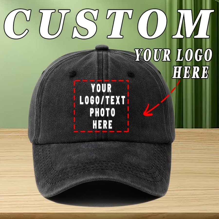 TEMU 1 pièce Casquette de vintage personnalisée avec texte/logo/photo - Casquette de baseball unisexe délavée à fermeture snapback réglable, adaptée