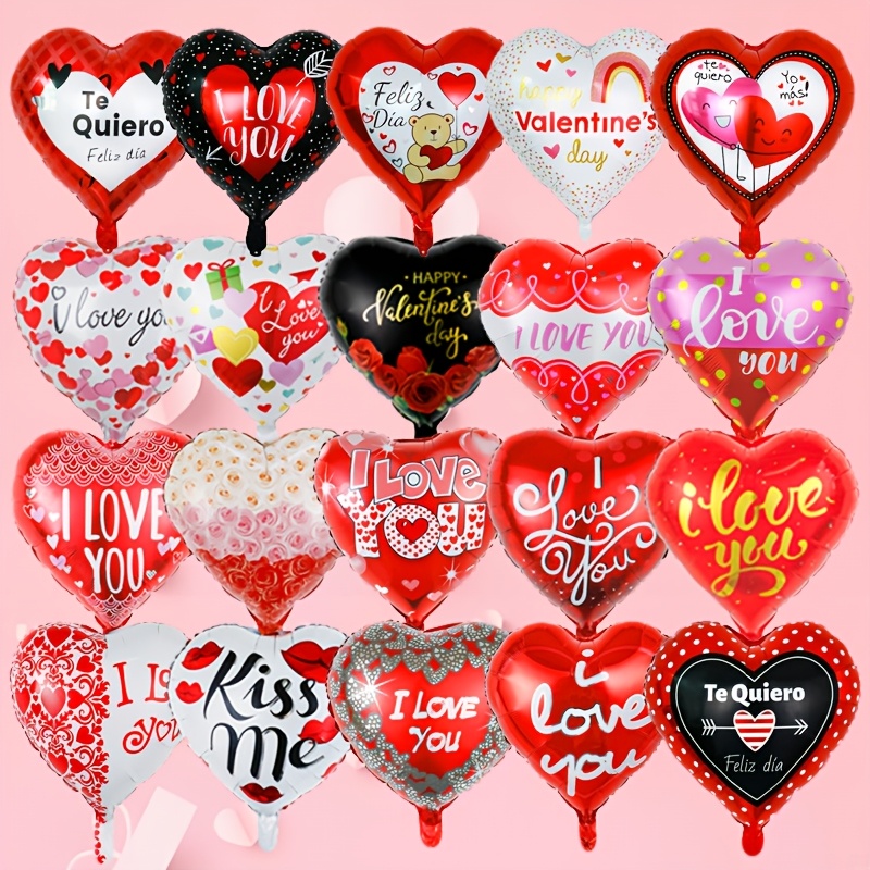 

10pcs 18" Heart-shaped 'i Love You' Foil Balloons - Valentine's Day, Weddings & Engagements - Mixed Colors, Spanish, Decor, Tablecloth