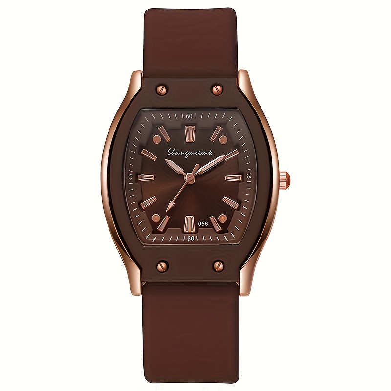 TEMU 1pc Fashionable Women's Watch, Brown Belt With Color Frame, Wine Dial Shows Personality, Simple And Stylish, Suitable For Daily Use And Gift