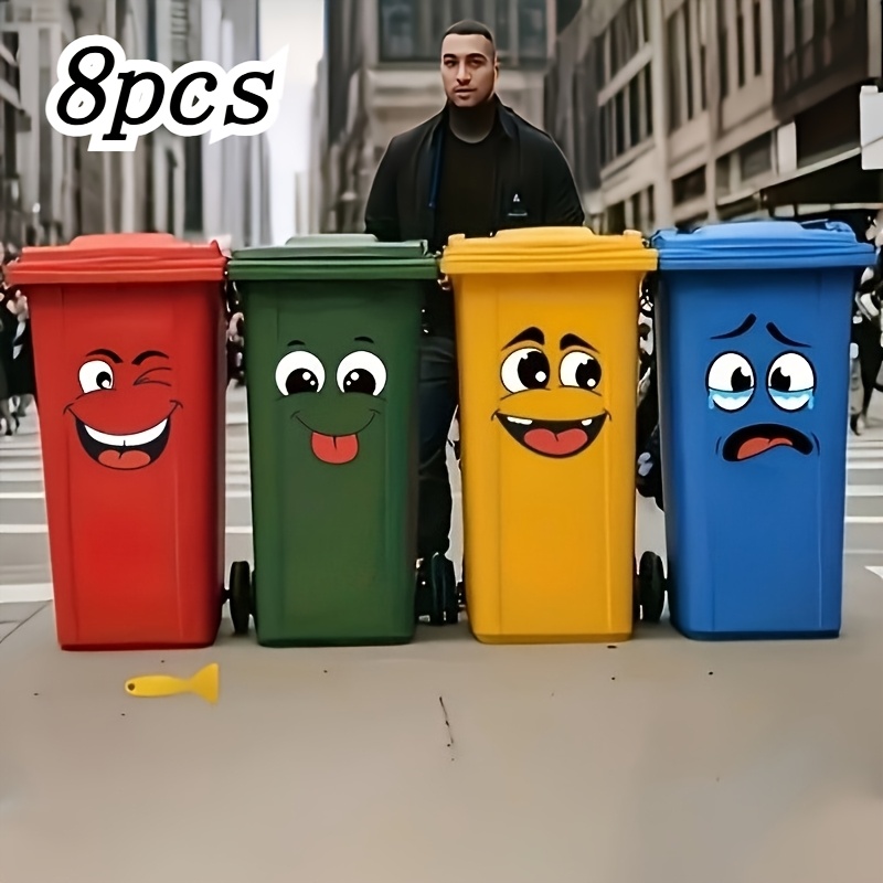 TEMU 8 Pack Cartoon Face Pvc Stickers-self-adhesive, Glossy Finish, Removable | Fun Decor For Trash Cans, Fridges, Walls (indoor/ Outdoor) | Hides | Easy To Apply | Friend/ Family Gift