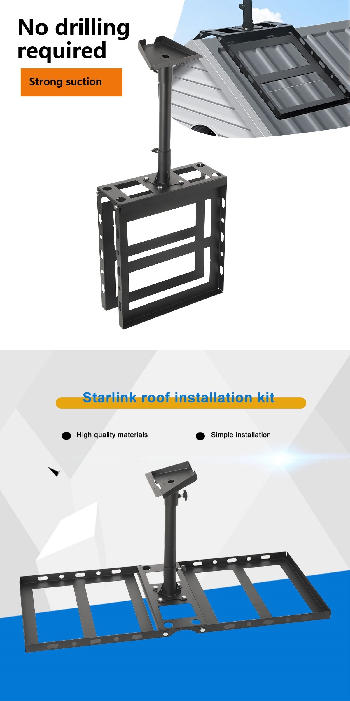 Support de toit réglable pour Starlink Gen 3, kit de montage pour Starlink Gen 3, kit de support de toit pour Starlink avec adaptateur de tuyau