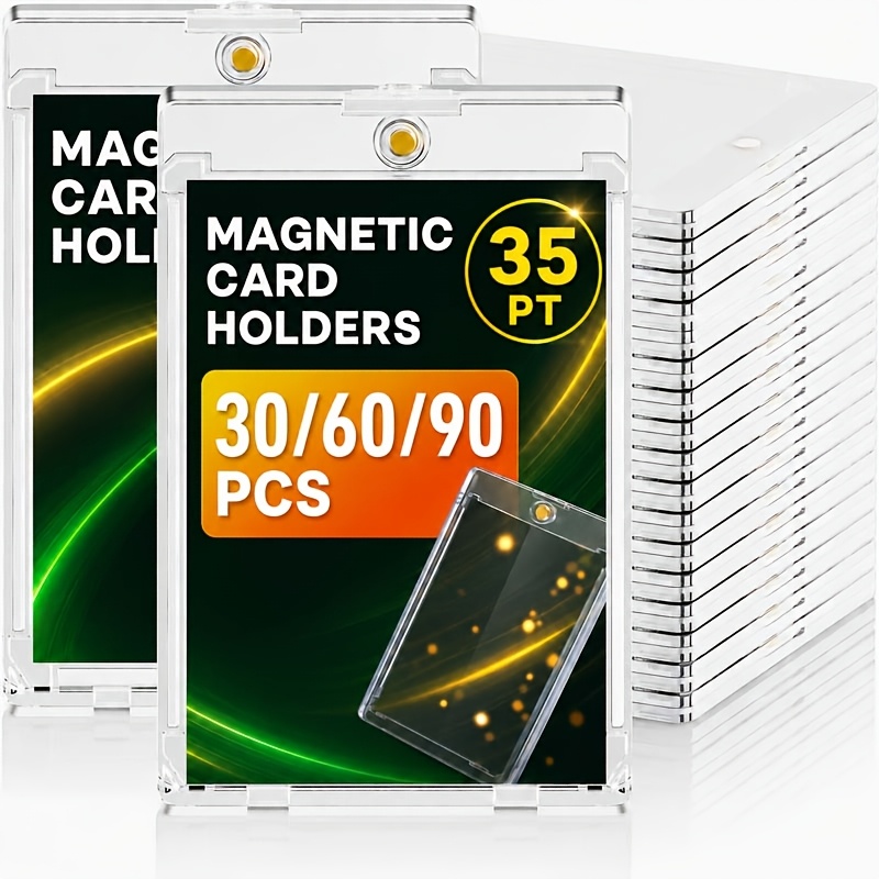 TEMU 30/60/90pcs Magnetic Card Holder, 35 Pt Magnetic Card Case With Clear Protectors For Trading Cards, Sports Card Collect Display Holder, Thick