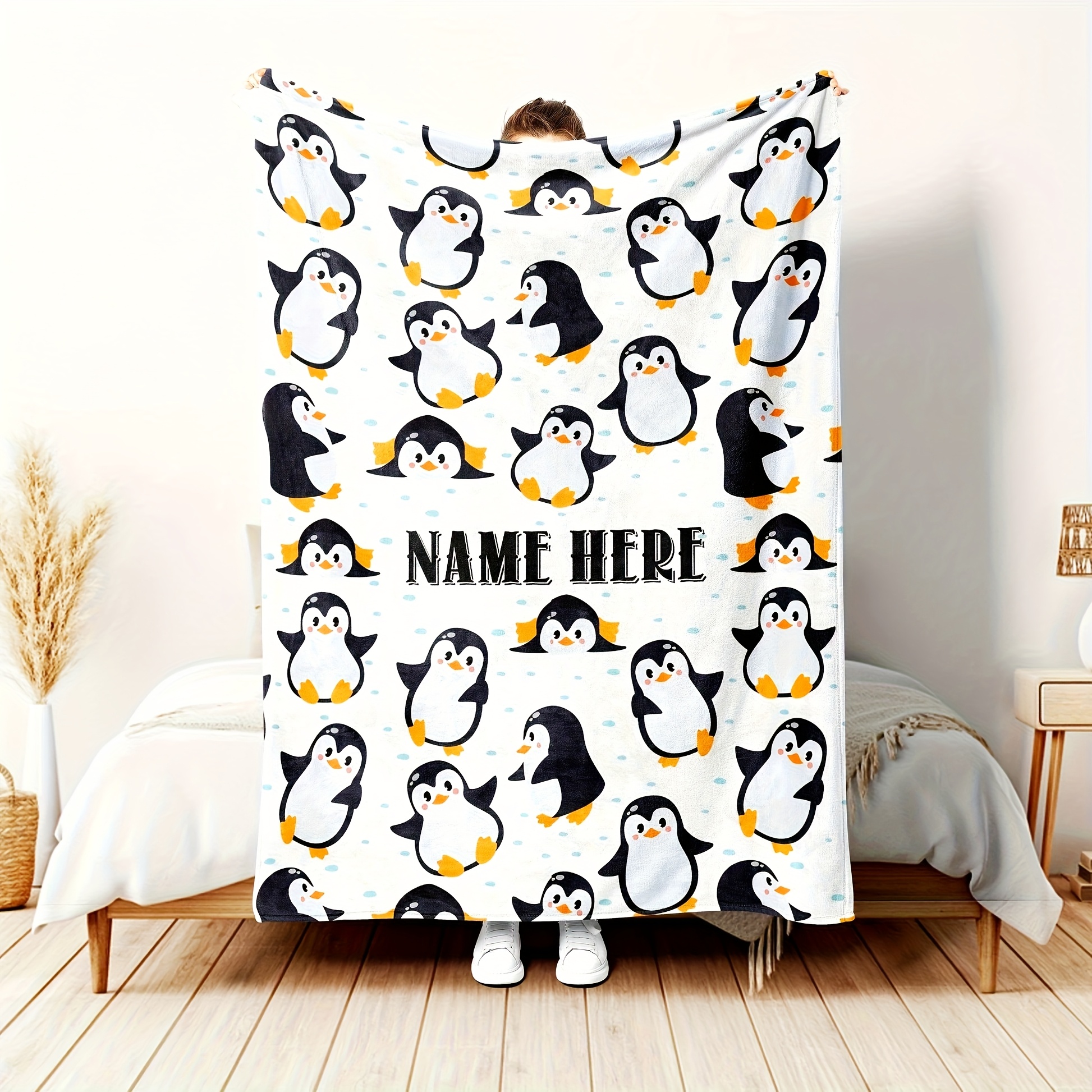TEMU Customizable 1pc Cute Patterned Fleece Blanket, Christmas, Home Decor, Contemporary Style, Soft And Comfortable Throw, Suitable For Travel, Sofa