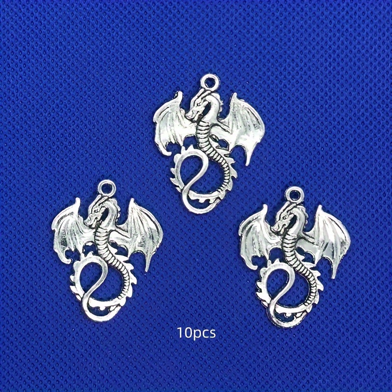 Image of 10pc Ancient Charm Pendant Halloween Decor Vintage Dragon Charms Diy Handmade Necklace Earrings Pendant Charm Jewelry Accessories 28x35mm