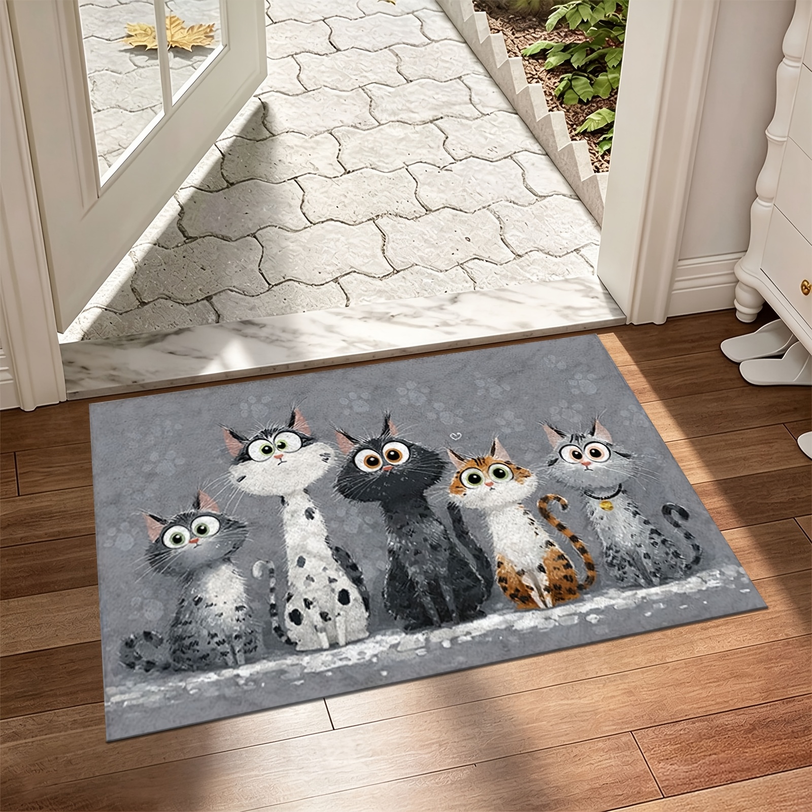 TEMU Felpudo 1 pieza Lindo Tres Gatos Alfombra Antideslizante - Alfombra para Baño, Cocina, Entrada - Respaldo de Plástico Antideslizante, Lavable a