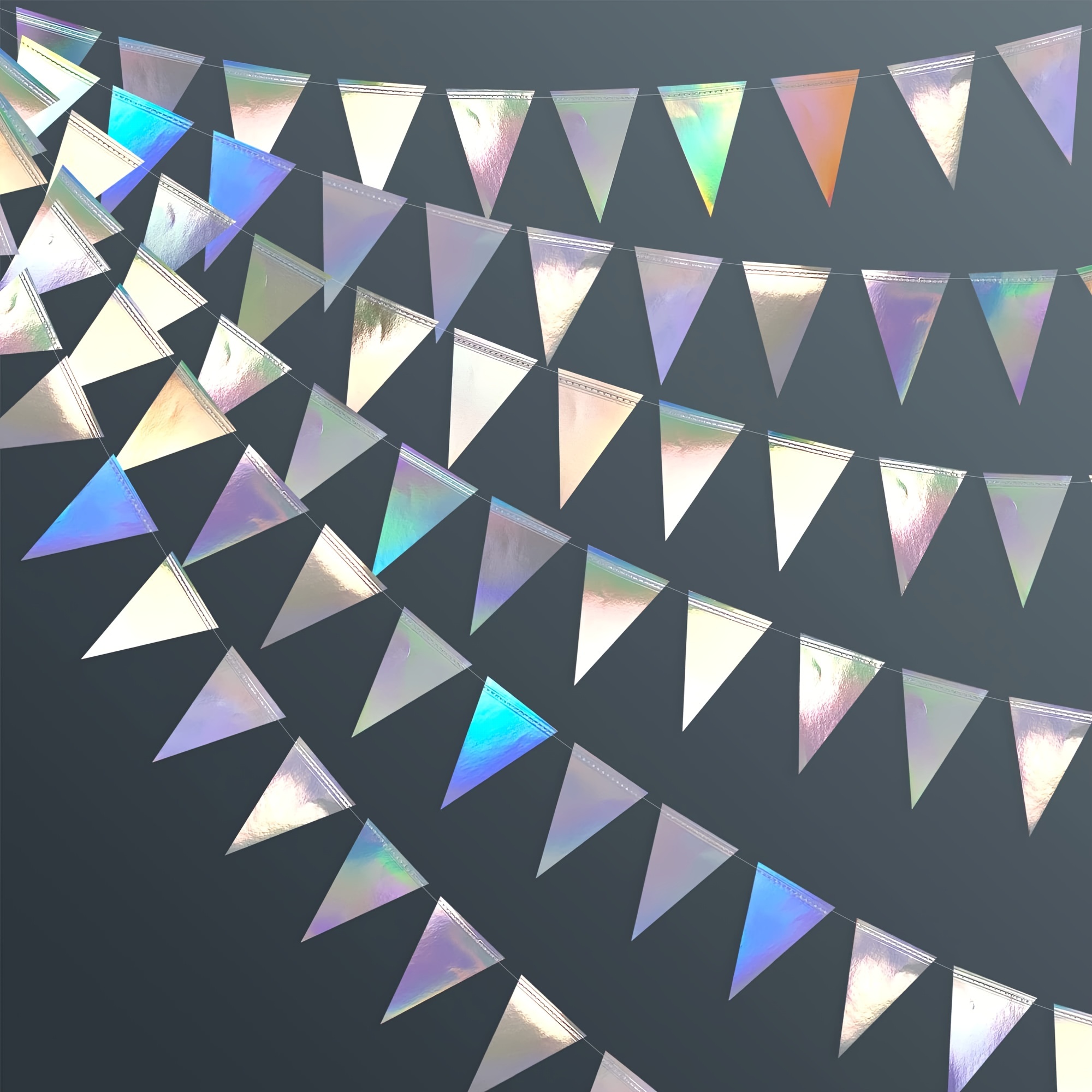 

3m Rainbow Iridescent Paper Banner Garland, Triangle Flag Bunting For Wedding, Birthday, Graduations, Engagement, Bridal, Disco Party Decorations - No Electricity Needed