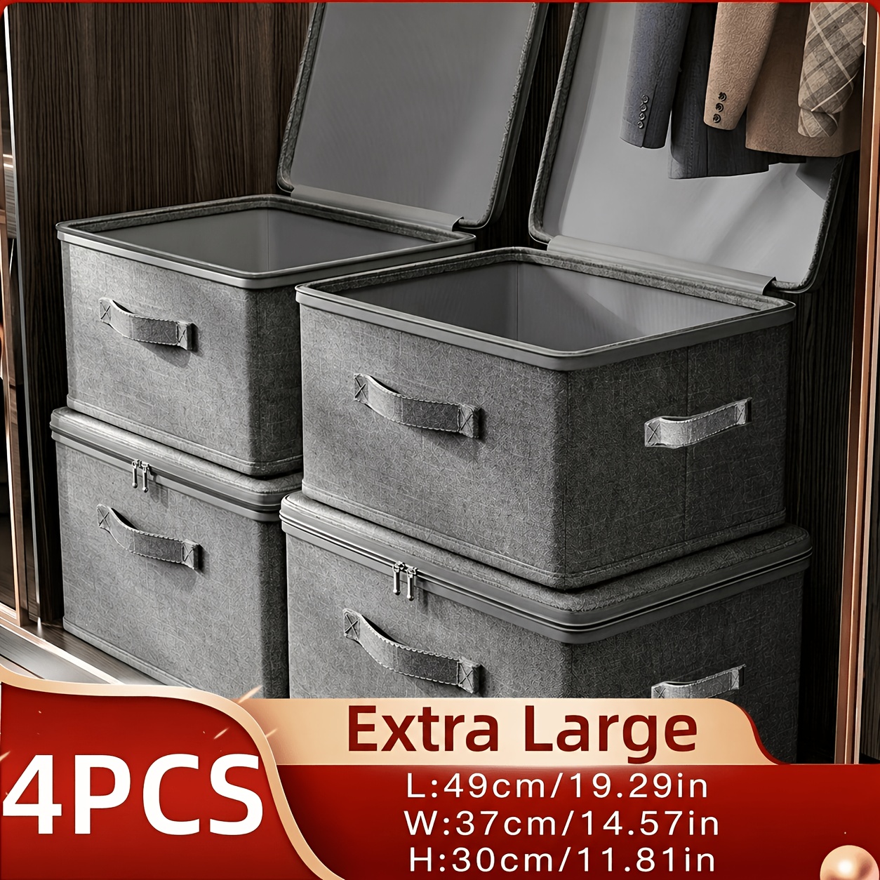 TEMU 4-pack Extra Large Foldable Waterproof Storage Bins For Clothes And Blankets, Multi-functional Organizer Bags Suitable For Wardrobes, Bedrooms, Kitchens, And Books