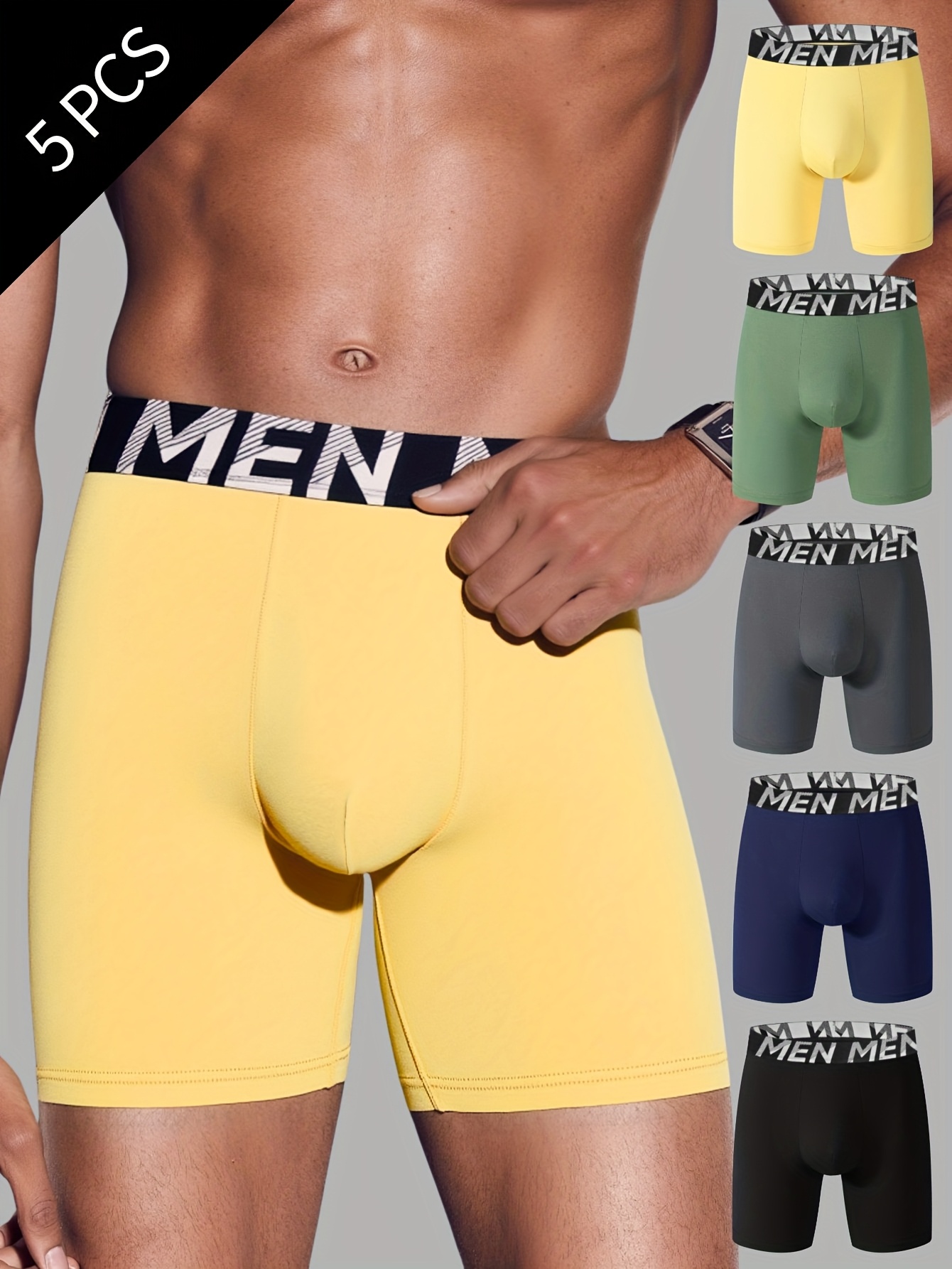 5-pack herr långa boxerkalsonger - högstretchigt snabbtorkande tyg som  , fyrnålsömmar för hållbarhet, lämpliga för sport och fritid, oumbärliga för träning, stilfull design,   passform