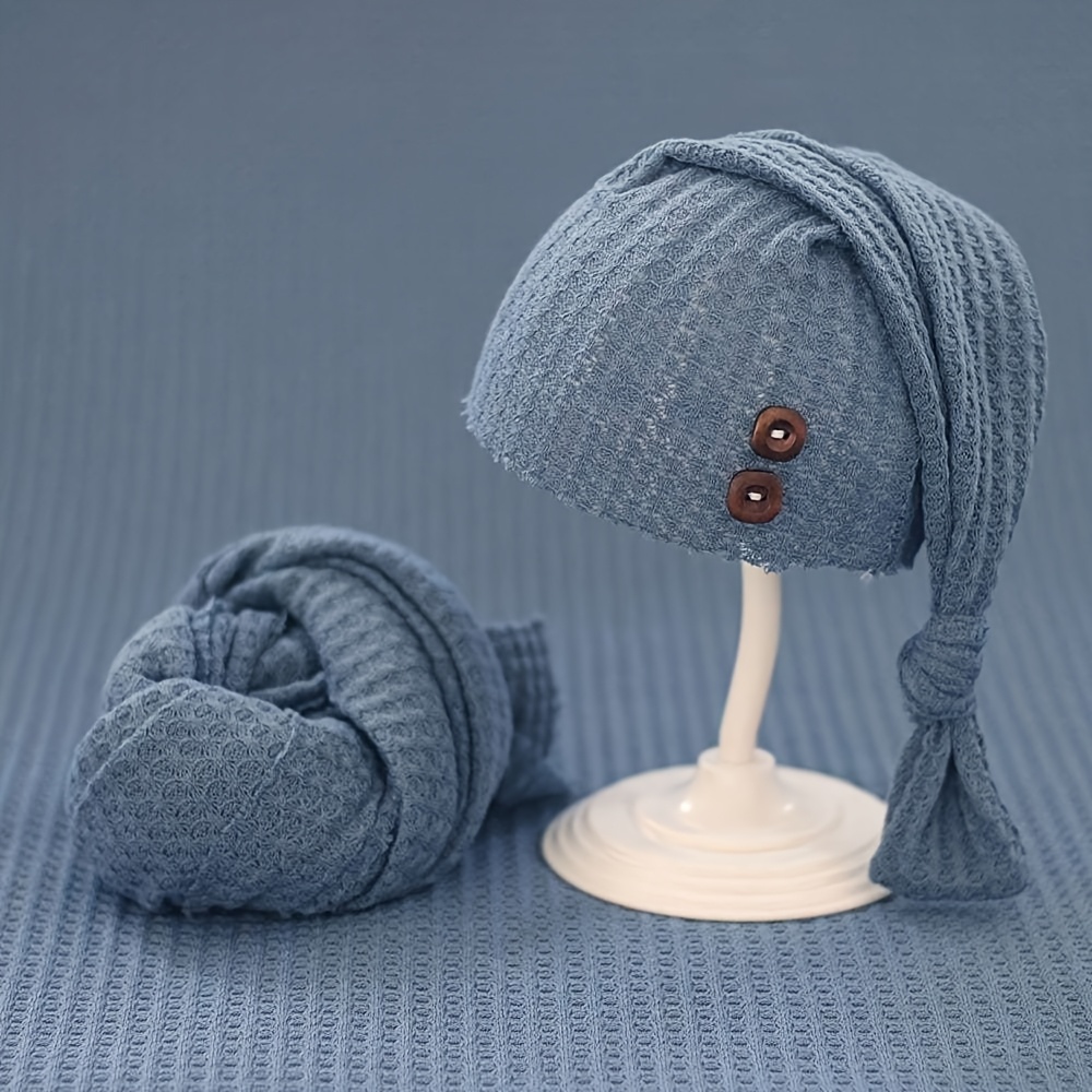 Image of Baby Wraps With Hat Newborn Photography Props Cap Baby Shoot Backdrop Blanket Stretch Soft Knitted Swaddling Studio Accessories