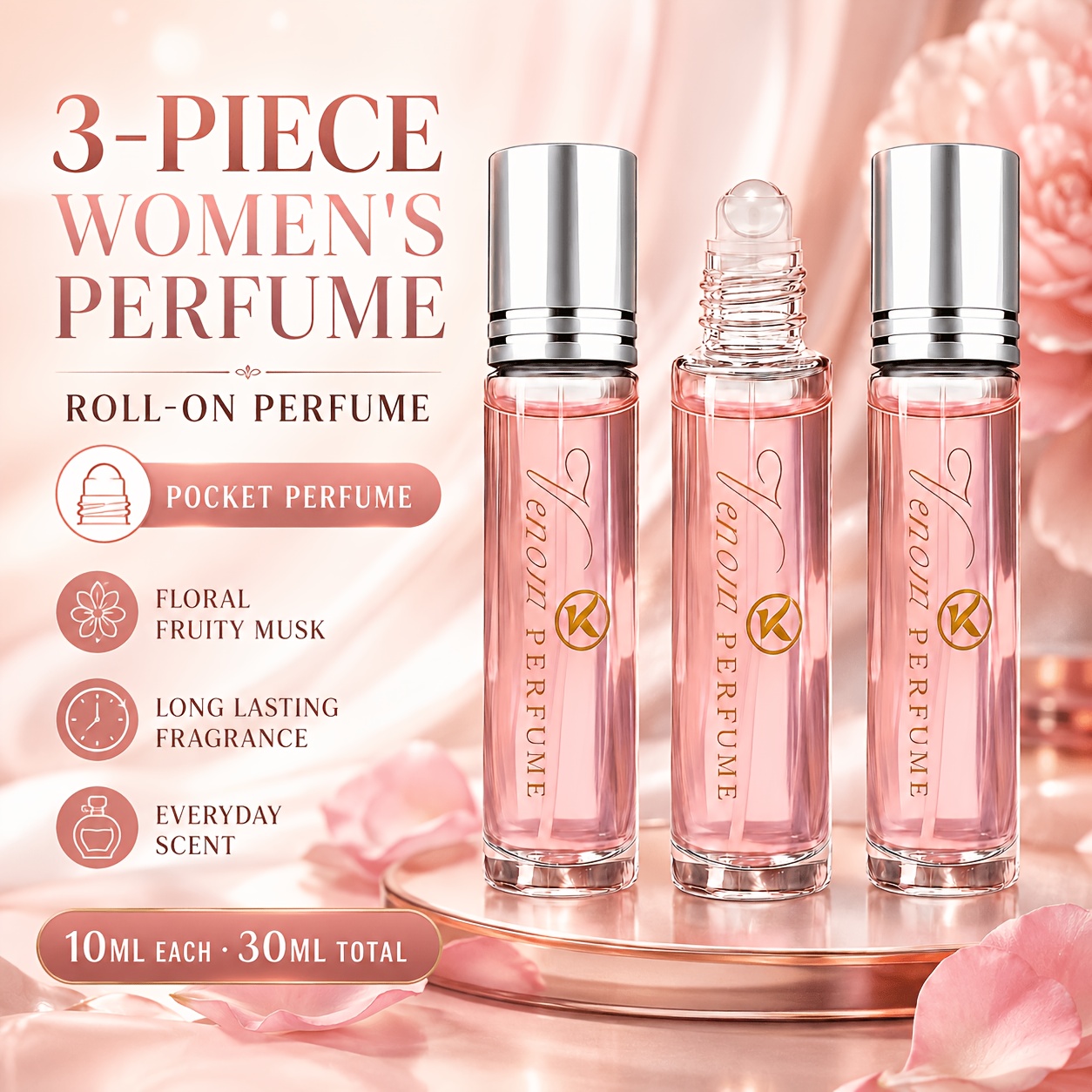 TEMU 3pcs Women'-on 3, Floral-fruity- For Women, Soft, Elegant, And Long-lasting, Pocket-sized Perfume, An Elegant, Iconic Scent For Everyday Use,