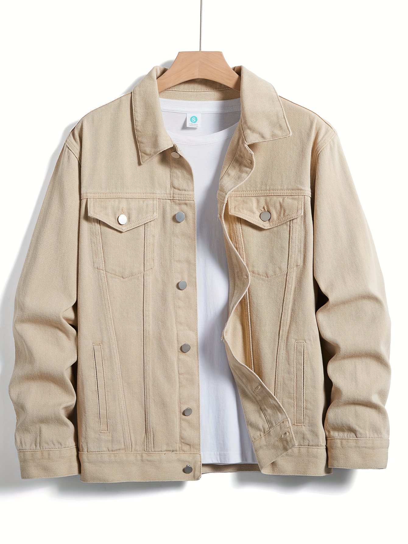 men's beige denim jacket front button closure Temu Denmark