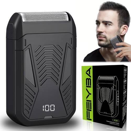 mini elektrisch scheerapparaat voor mannen - draagbaar reisformaat met led batterij display, usb oplaadbaar en baardtrimmer, hoogwaardige gladde pijnloze scheerbeurt voor dagelijkse verzorging thuis/ , perfecte heren verzorgingscadeau