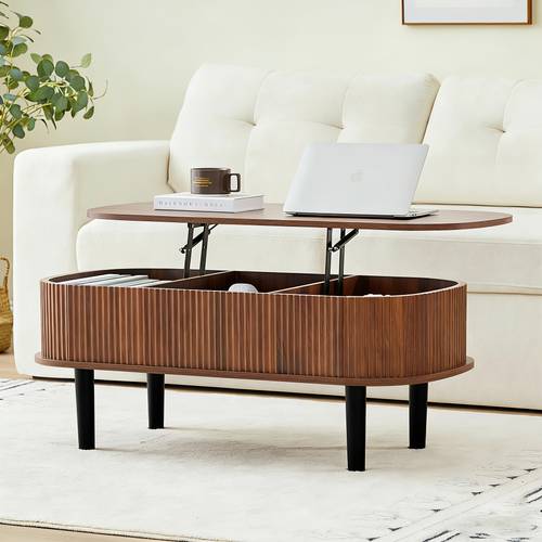 fluted lift top coffee table with hidden compartment fully assembled wooden center table modern oval lift tabletop for room office black