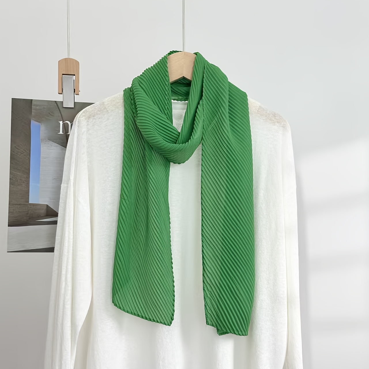 TEMU Multi-series Solid-color Pleated Long Women's Sash, Featuring A Solid-color 1pc Design With A Continuous Diagonal Three-dimensional Pleated
