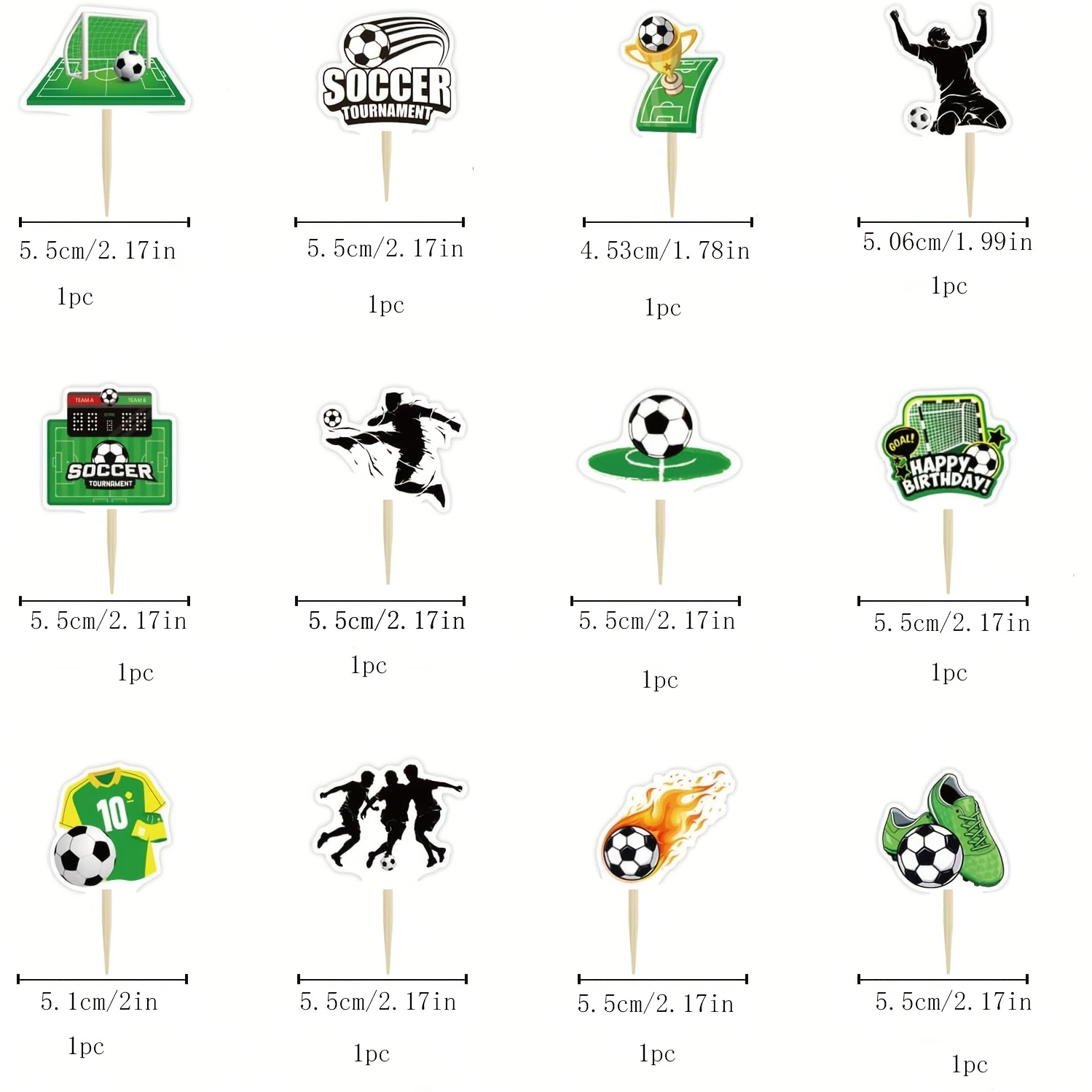 TEMU 12pcs Soccer Theme Cupcake Toppers, Football Birthday Party Cake Decorations, Sports Themed Party Supplies *ds B*ys, Soccer Goal And Jersey Cake