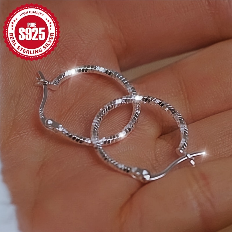 

Pair, Women' Ring Earrings, Broken Silver Ear Earrings, S925 Silver 20mm: 1.62g 30mm: 2.3g, Daily, Commuting, Temperament