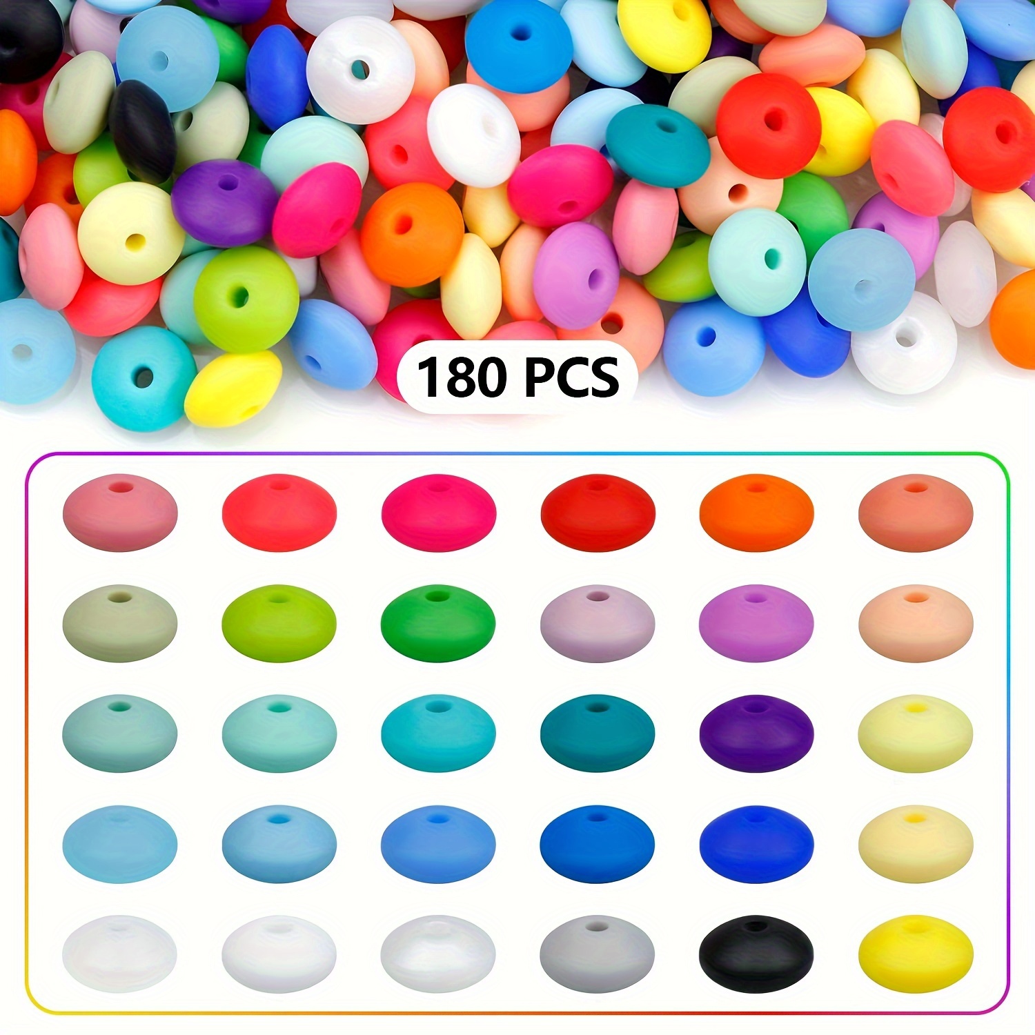 

180pcs Silicone Lentil Beads Abacus Beads Loose Spacer Jewelry Beads Colorful Diy Lanyard Beads For Making Necklace Keychain Accessories