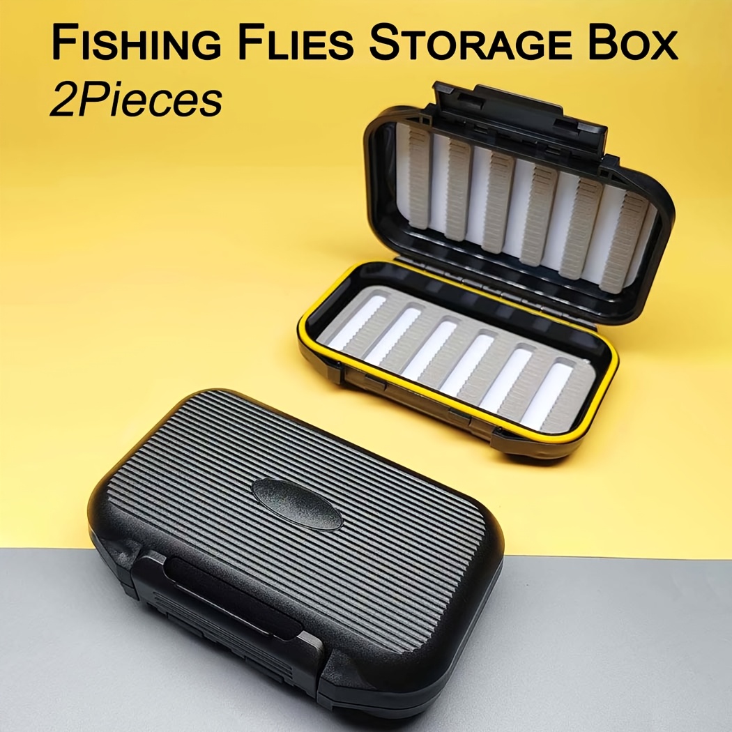 TEMU 2pcs Fly Fishing Box With Slim Grip Foam, Flies Storage Box, 12.7*8*4cm, Double Sided Fish Lure Bait Portable Fly Fishing Box