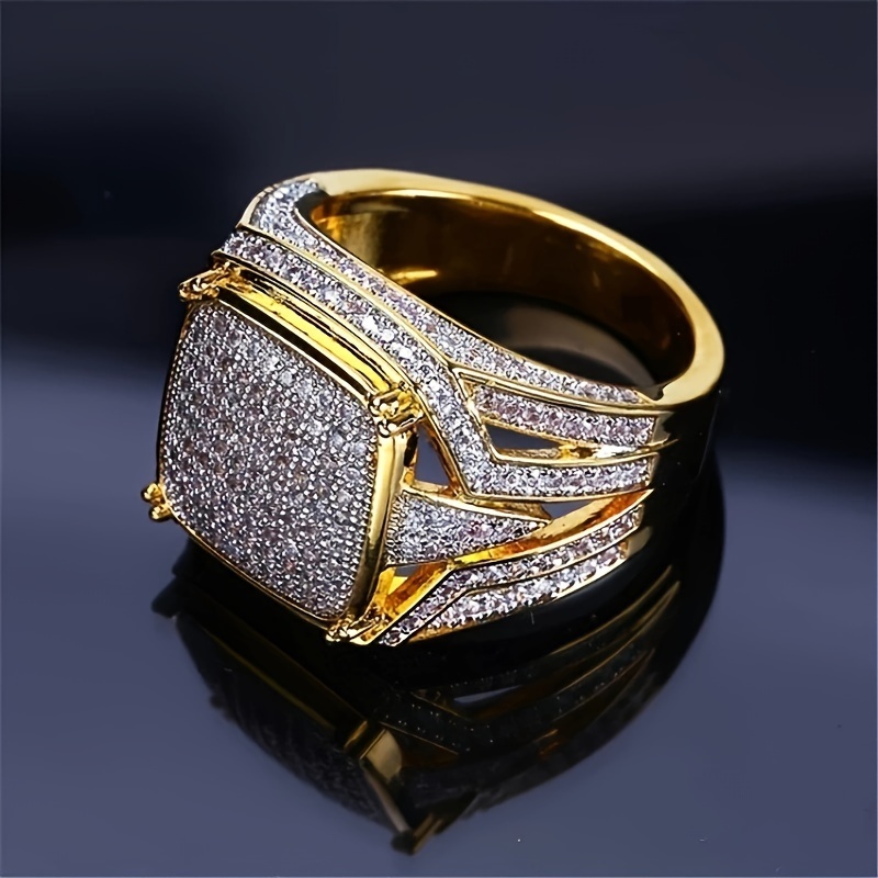 

Fashionable Men's Square Punk Zirconia Ring, Hip-hop Cubic Zirconia Men's Ring