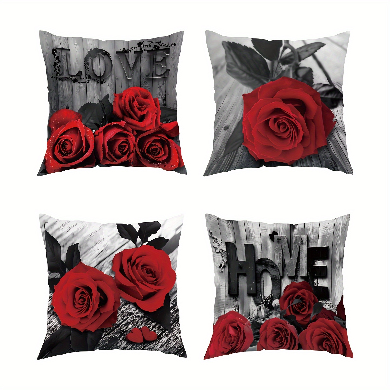 

1pc Red Rose Flower Vintage Wooden Panel Short Plush Throw Pillow Case, Zipper Single Sided Printed Pillowcase, Home Decor Sofa Bedroom Decor, No Pillow Core, 18×18 Inches