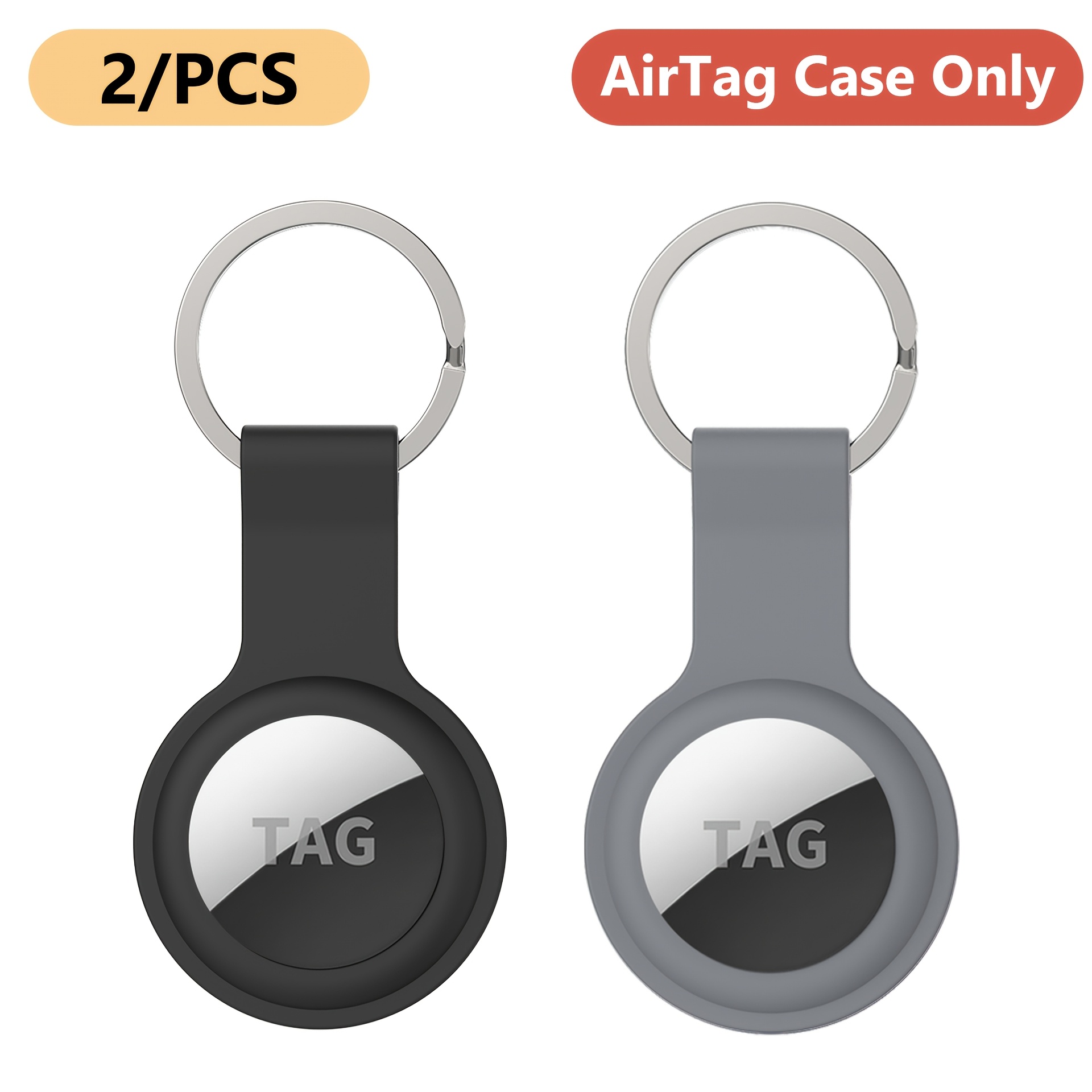 TEMU Set van 2 stuks Zachte Siliconen Airtag Hoesjes met Sleutelhangers, Geschikt voor Huisdierhalsbanden, Portemonnees, Sleutelhangers en Bagage om