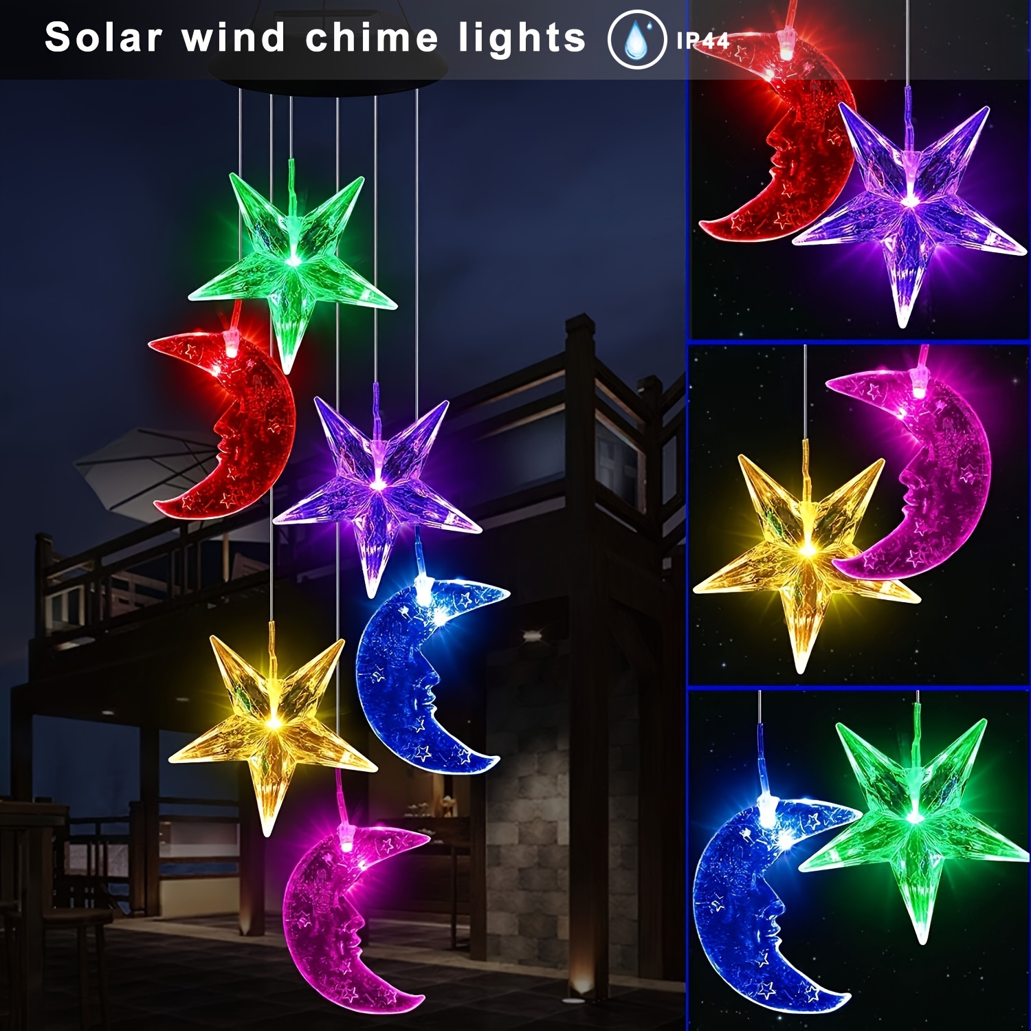 

1pc Solar Moon And Chimes Hanging Mobile Color Changing Waterproof Outdoor Decorative Light For Outsides Patio Yard Garden Balcony, Ramadan Decorations