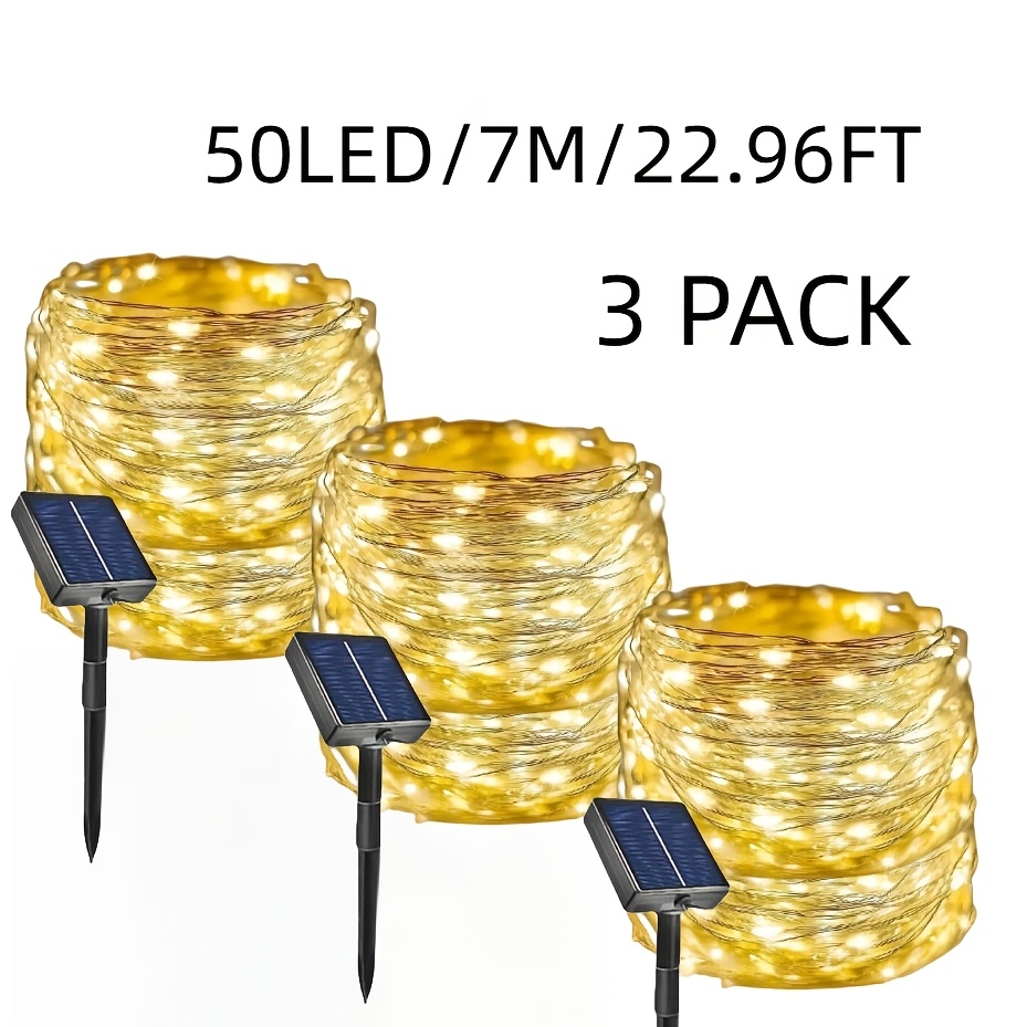 TEMU 3-Pack Solar LED Fairy Light String, 50 stuks 100 stuks 200 stuks 300 stuks LED Kralen Buiten Tuin Decoratieve Verlichting, Geschikt voor Tuin,