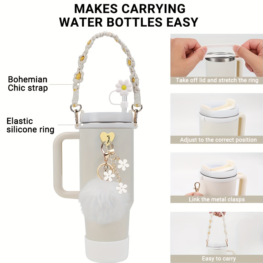 [correa para asa] juego de 6 accesorios para tazas | vasos de 40 y 30 oz | silicona | correa para asa,   y adornos | para botellas de agua Detalles del producto 2