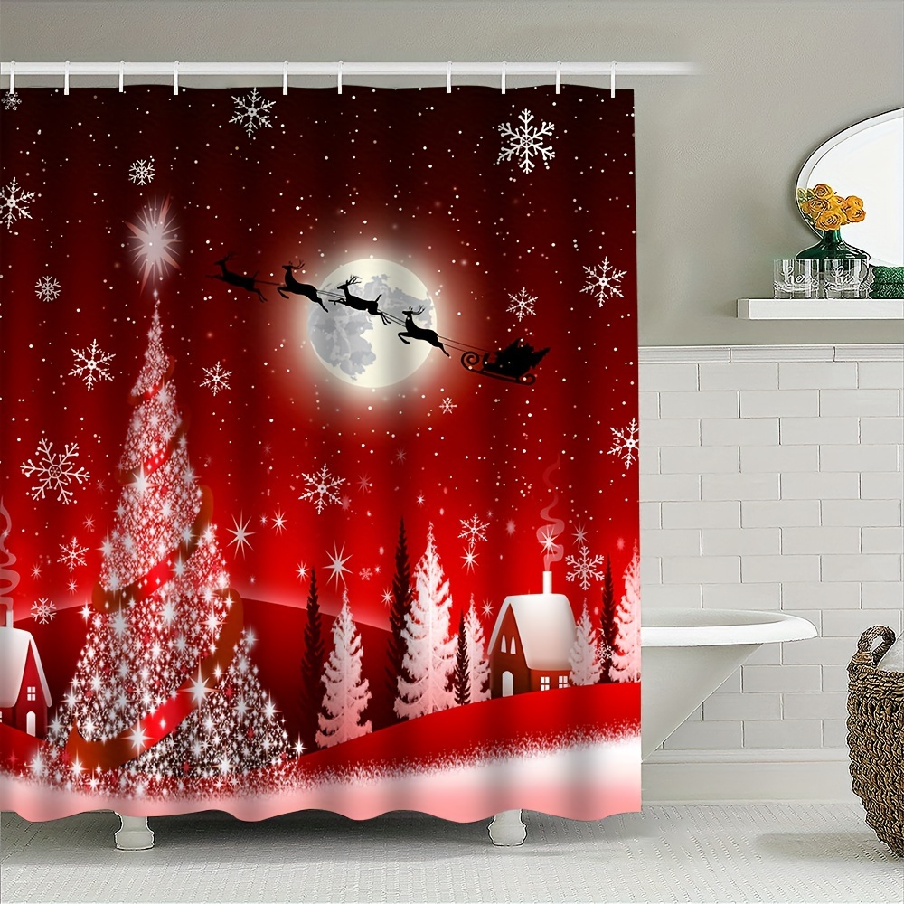 

Christmas Shower Curtain, Extra Large Christmas Tree And With Reindeer Print, Waterproof Bathroom Curtain, Machine Washable Decorative Privacy Window Curtain For Holiday Decor