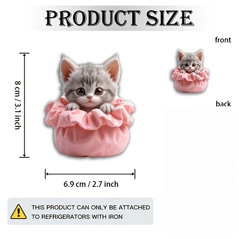 TEMU Aimant Chaton avec un Chat -Blanc et un Panier Rose - Aimant de Réfrigérateur Robuste en Acrylique et Caoutchouc, Convient pour Réfrigérateurs,