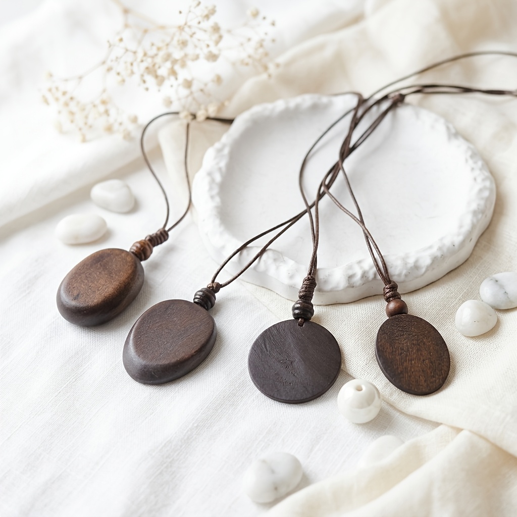 Retro Minimalist Dark Brown Cylindrical Wooden Pendant Necklace