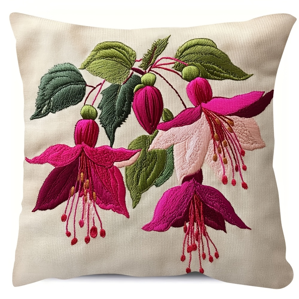 

Fuchsia Embroidery-style 18x18" Soft Plush Pillow Cover - Double-sided Vintage , Zip Closure For Sofa & Living Room Decor, Hand Wash Only (pillow Not Included)